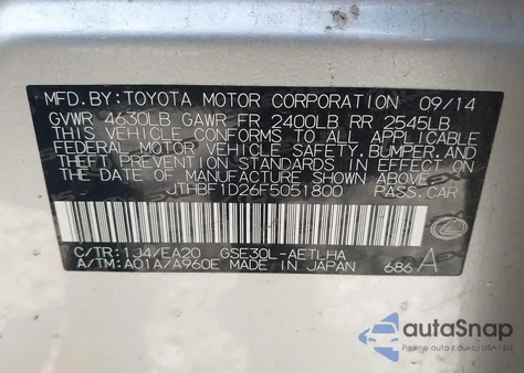 2015 Lexus Is 250 z USA, uszkodzony, nr VIN JTHBF1D26F5051800